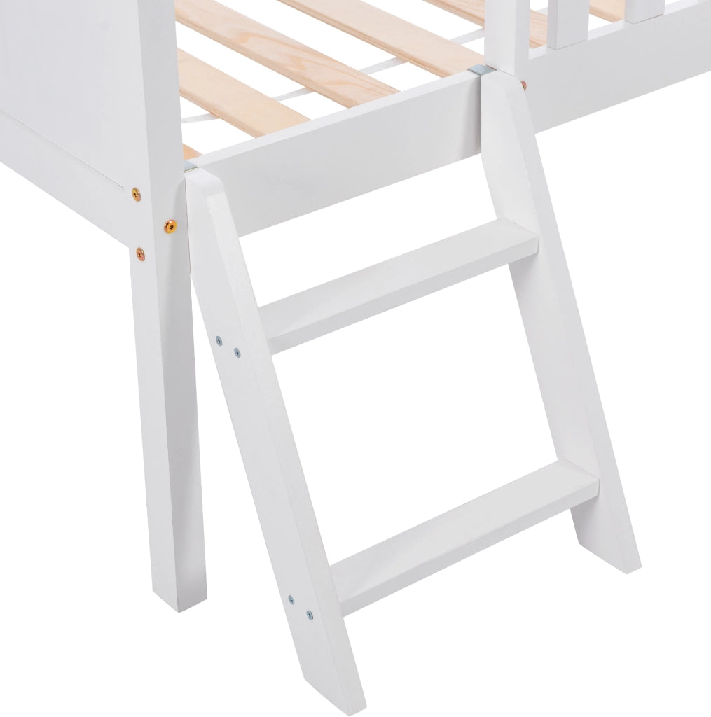 Letto a casetta per bambini 90x200 cm bianco in pino