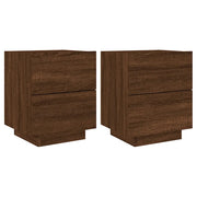 Set di 2 Comodini | Armadio da Notte | Mobiletto da notte con Luci LED Rovere Marrone in Legno Multistrato