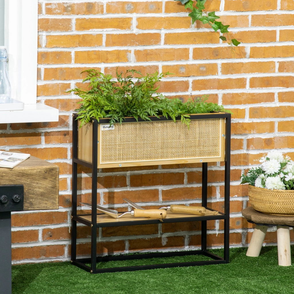 Jardiniere Rettangolare con Mensola ¨C Zephmum ¨C Metallo e Legno 55x20x56 cm