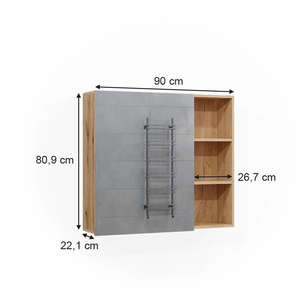 Vicco Specchio contenitore bagno Rovere 90 x 80.9 cm con anta e vani a giorno