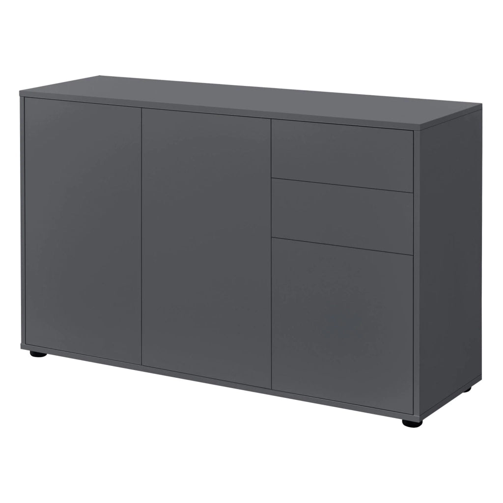 Elegante cassettiera pratico mobile contenitore con 2 cassetti e 3 ante truciolato 74 x 117 x 36 cm grigio scuro opaco 03_0005048