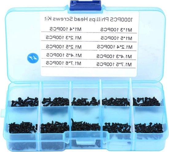 Schraccoppi scheggia a secco 1000 pezzi - piccole viti a testa quadrata - acciaio inossidabile M1 M1.2 M1.4 M1.7 - kit assortito nero.