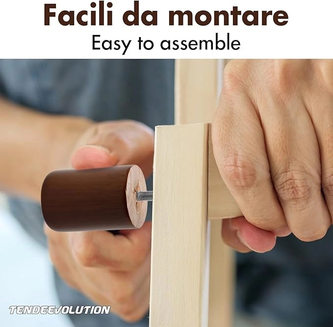 Piedini in Legno Modello Cilindro per Mobili e Divani | Altezza 6cm | Faggio Massello | Finitura Noce