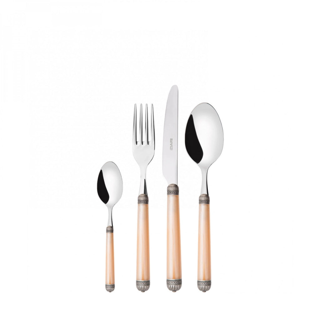 DORICO Ghiera Argento Anticato, Posate Set 24 Pz, Scatola Wengè,