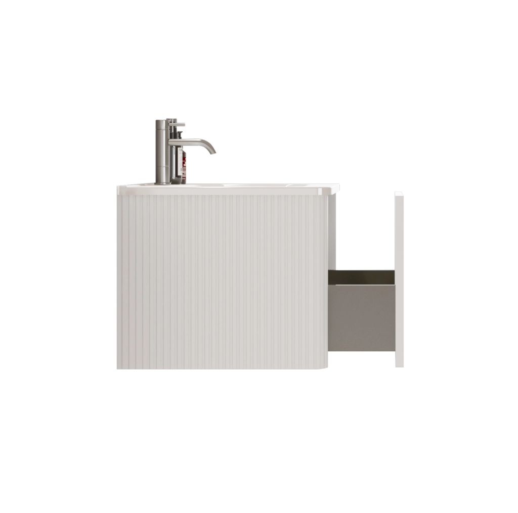 Mobile bagno sospeso 80 cm con lavabo, design scanalato, bianco, preassemblato