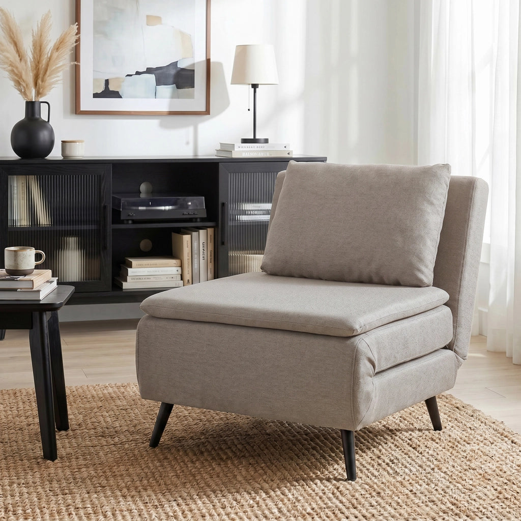 Poltrona Letto Convertibile 1 Posto ¨C Xylo ¨C Schienale Regolabile con Cuscino, Tessuto Marrone Chiaro