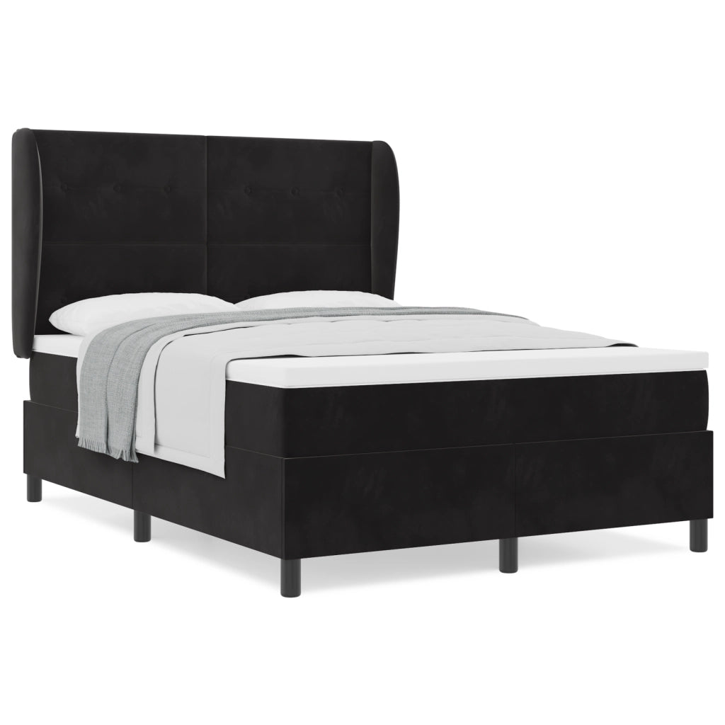 Letto Box Spring con Materasso Nero 140x190 cm Velluto