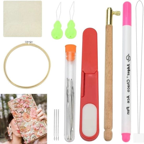 Set di cucito con maniglia in legno, filo per tappeti, cucito e accessori per cucire