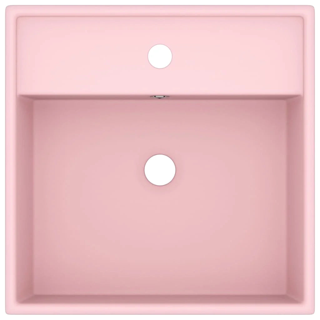 Lavabo quadrato di lusso con troppopieno lavabo da appoggio lavabo da bagno stanza da trucco casa 41 x 41 cm ceramica rosa opaca 02_0002686