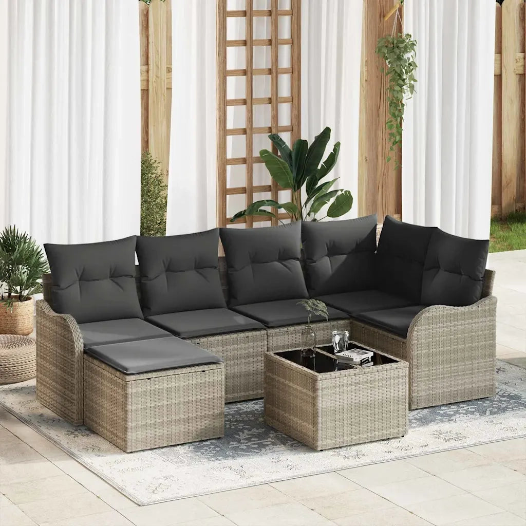 Set Divano da Giardino 7 pcs Grigio chiaro Poly Rattan 3354451