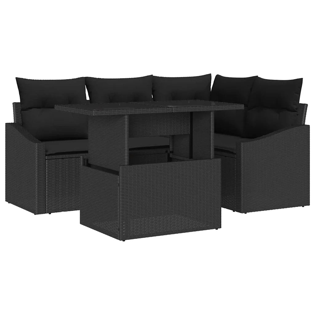 Set Divano da Giardino con cuscino 5 pcs Nero polyrattan 3348999