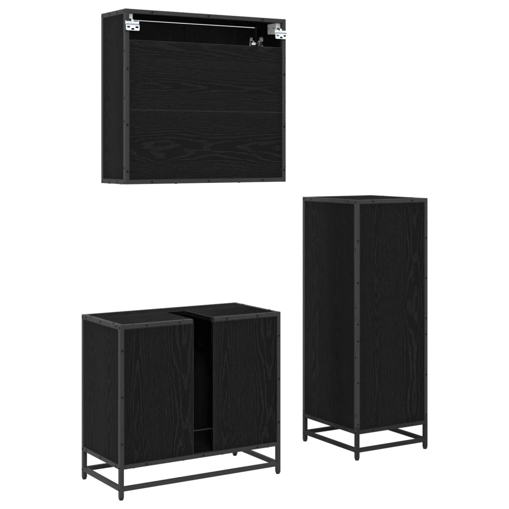Set di mobili per il bagno 3 pcs Rovere Nero Legno multistrato