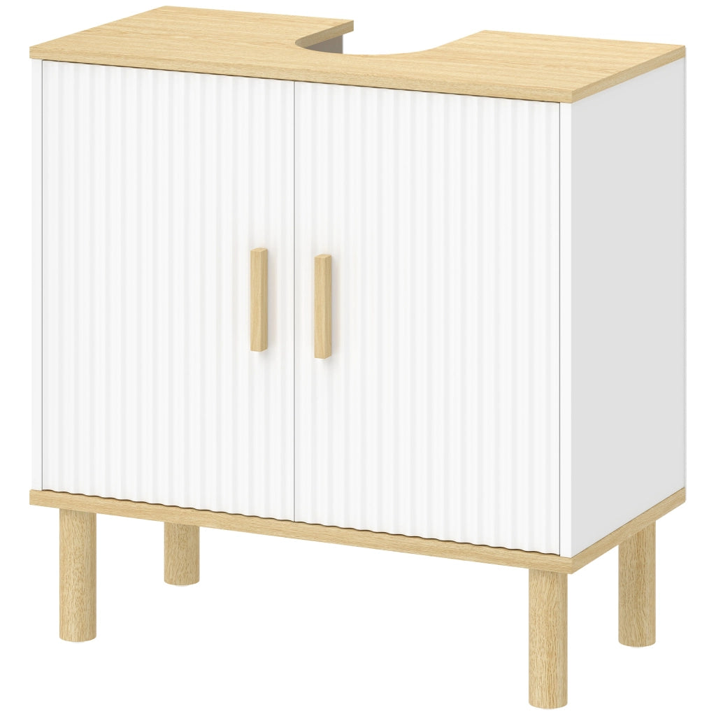 Mobile Sottolavabo Bagno con 2 Ante e Ripiano Regolabile ¨C Zephmum ¨C Bianco 60x30x61