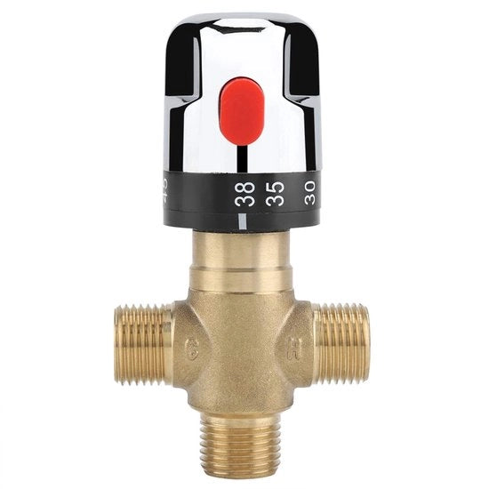 Regolatore di temperatura 3 vie G1/2 - Regolabile - Ventilatore termoregolato - Resistente al calore - Doccia/WC - Temperatura massima 38 °C - Riduce irritazione cutanea - Rubinetto termoregolato