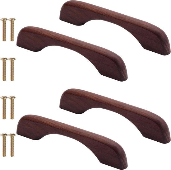 Maniglia da 4 pezzi in legno di betulla per mobile, cassetto, porta - 126 mm di lunghezza totale, colore nocciole.