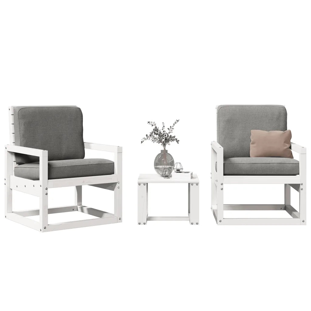 Set Salotto da Giardino 3 pz | Set di Mobili da Esterno Bianco in Legno Massello di Pino