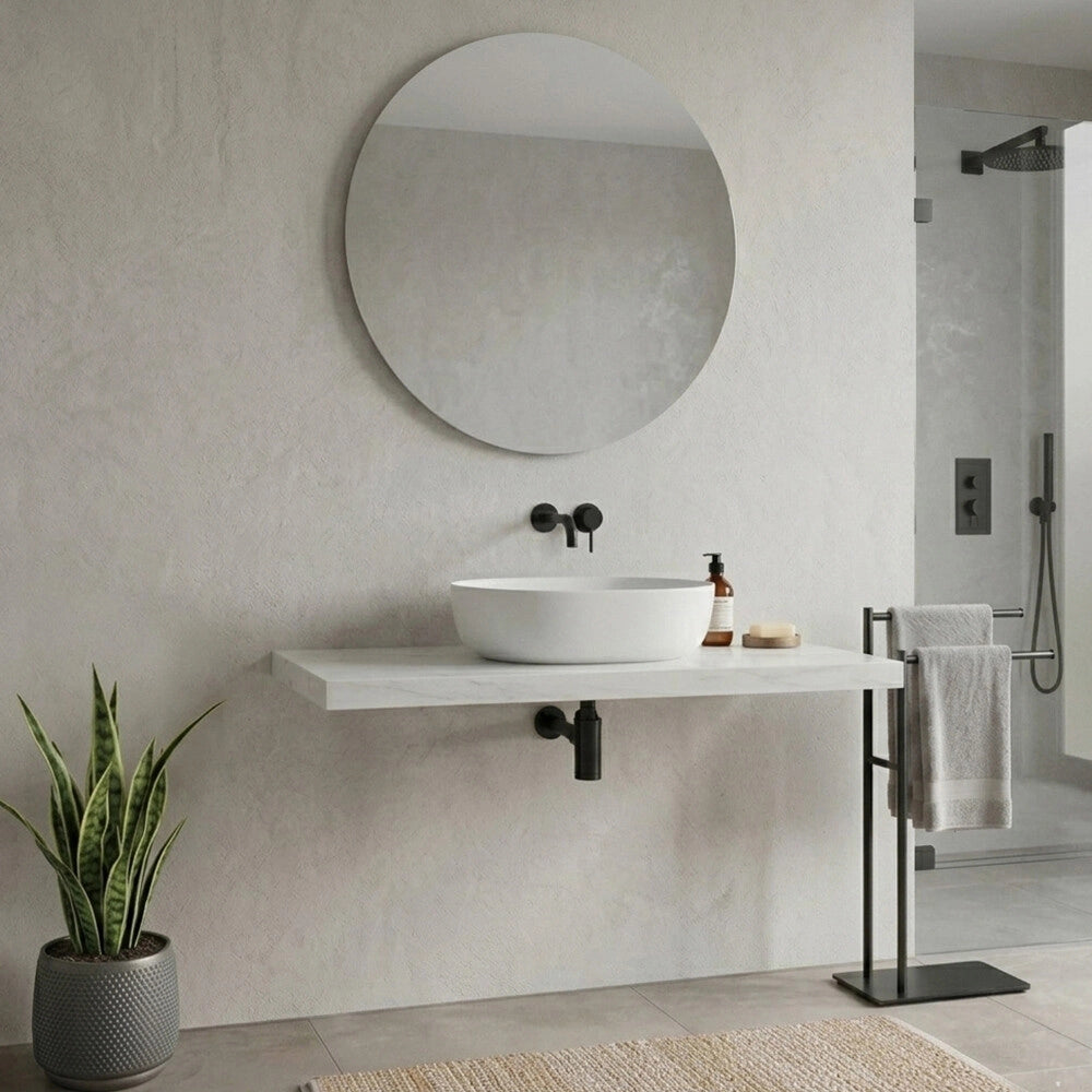 Mensolone bagno 120 cm in legno effetto marmo bianco carrara Levia