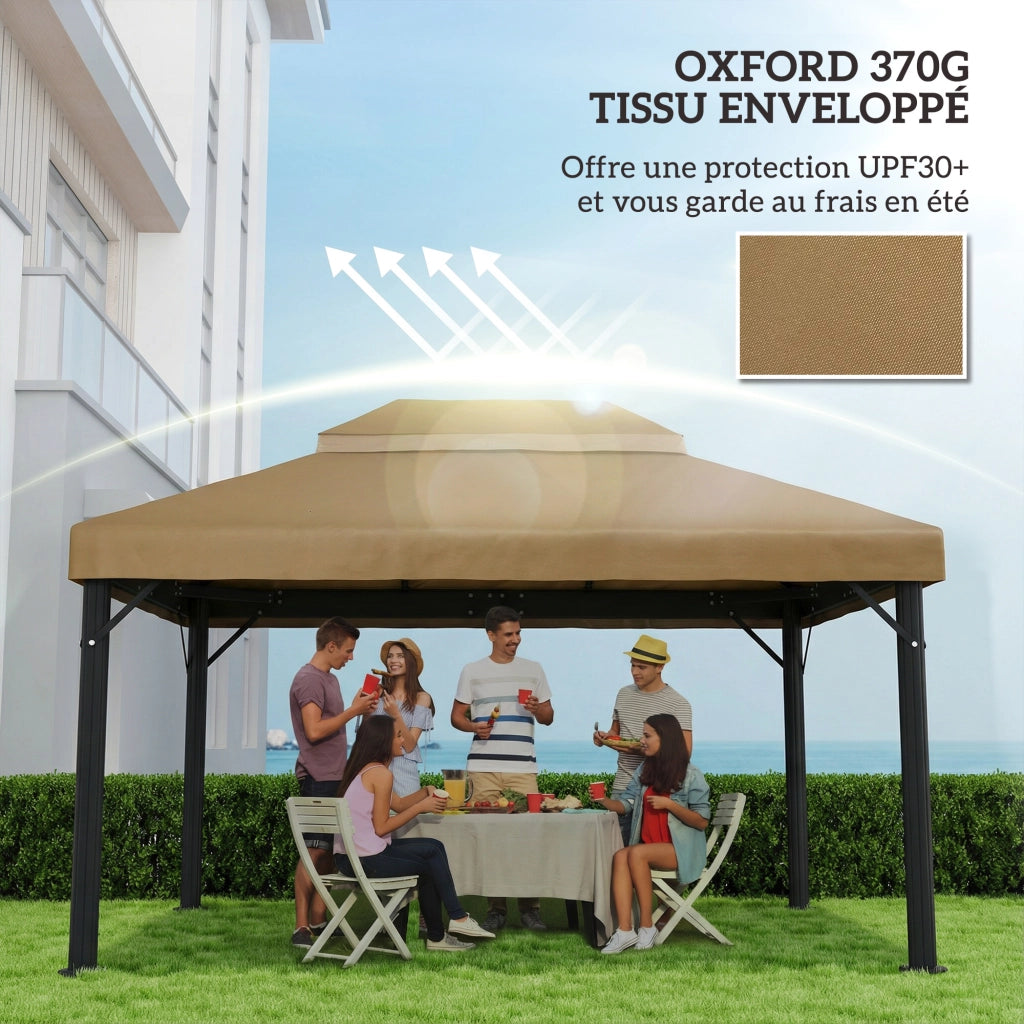 Tenda da giardino 4x3m ¨C zephmum ¨C doppio tetto beige in poliestere 370g/m2