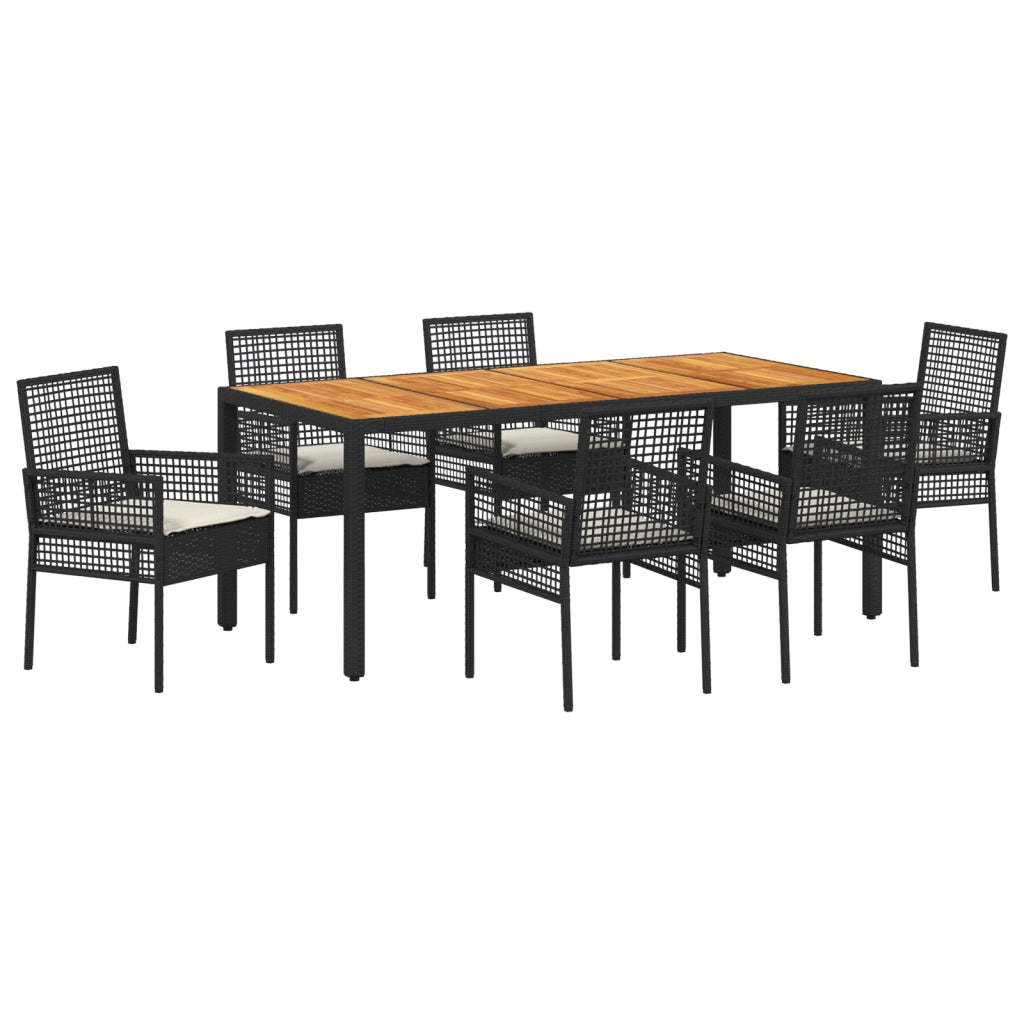 Set da Pranzo da Giardino 7 Pezzi con Cuscini Nero Poly Rattan