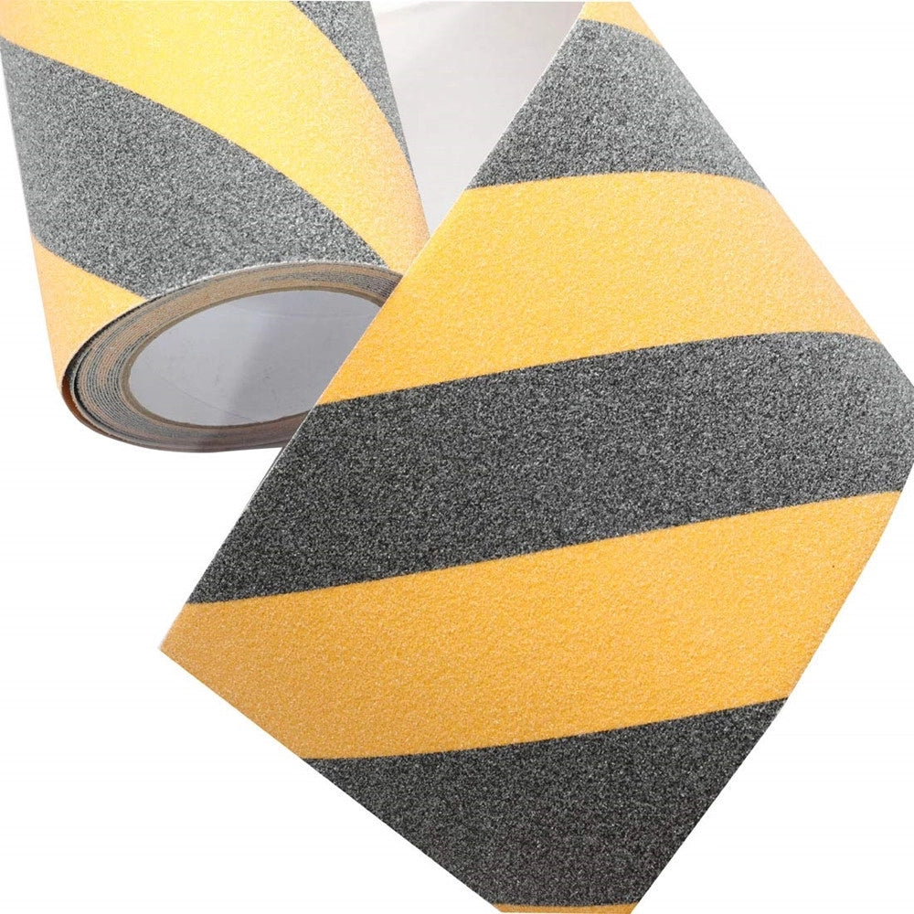 Trade Shop - Nastro Antiscivolo Alta Resistenza Sicurezza Antiattrito Battistrada 2,5cmx5mt Nero/giallo -