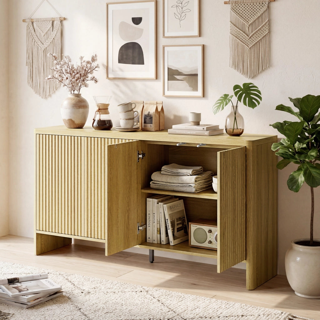 Mobile buffet con 4 ante ¨C Xylo ¨C Legno rovere, ripiani regolabili, 147x40x77cm
