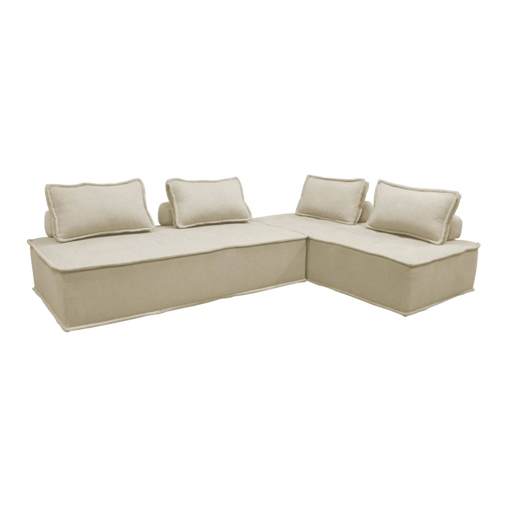 Set 2 moduli per divano modulare in tessuto imbottito, 2 posti, beige