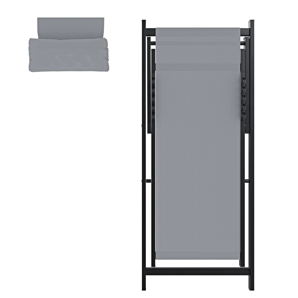 Set di 2 Sedie Sdraio Leggera Da Giardino Schienale Regolabile 5 Posizioni Pieghevole Ergonomica Con Cuscino Traspirante Struttura Nera In Alluminio Da Esterno Piscina Mare Portata 160 Kg (Grigio)