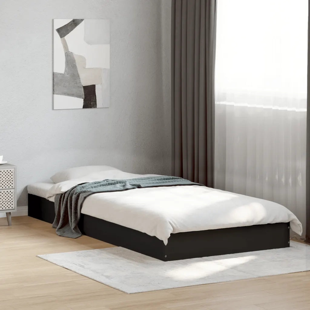 Letto singolo | Letto per adulti | Giroletto Nero 75x190 cm in Legno Multistrato