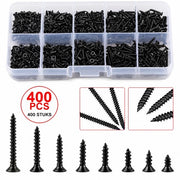Set di viti a testa M2 da 400, nero, 8 misure (4-20 mm), viti a croce in legno, assortimento, con scatola di contenimento