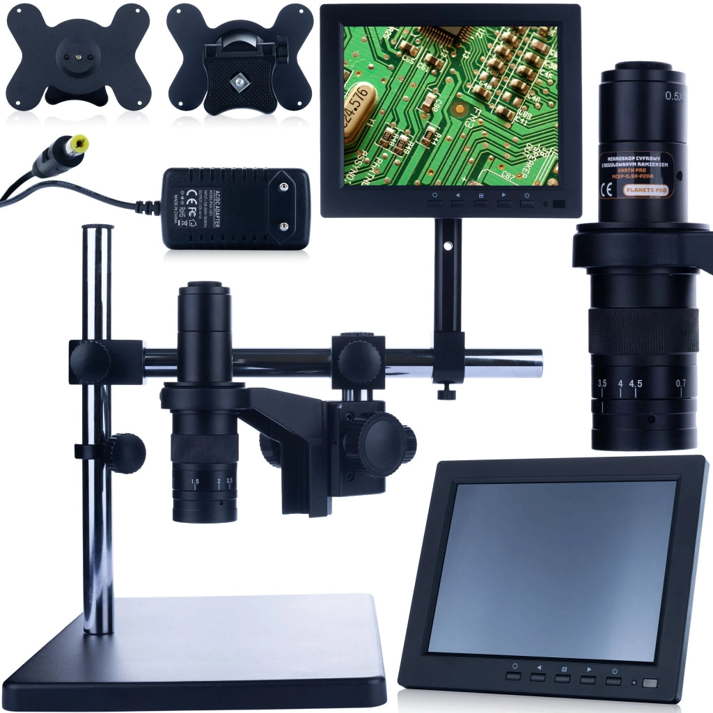 Mikroscopio Digitale Earth Pro MCEP-0.5X-PZRR – Braccio Regolabile, Display 8" | Zoom 7-45x, C-Mount