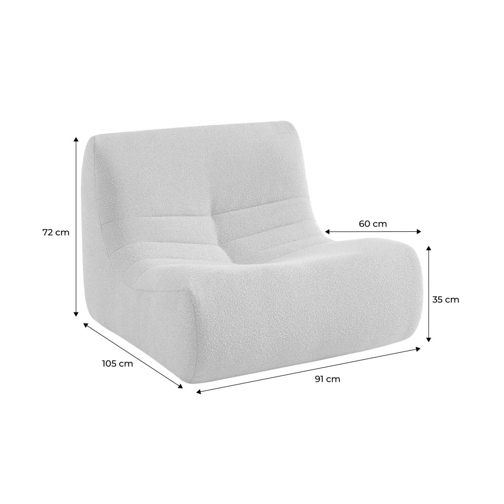 Modulo per divano modulare senza braccioli in bouclé, 1 posto, bianco