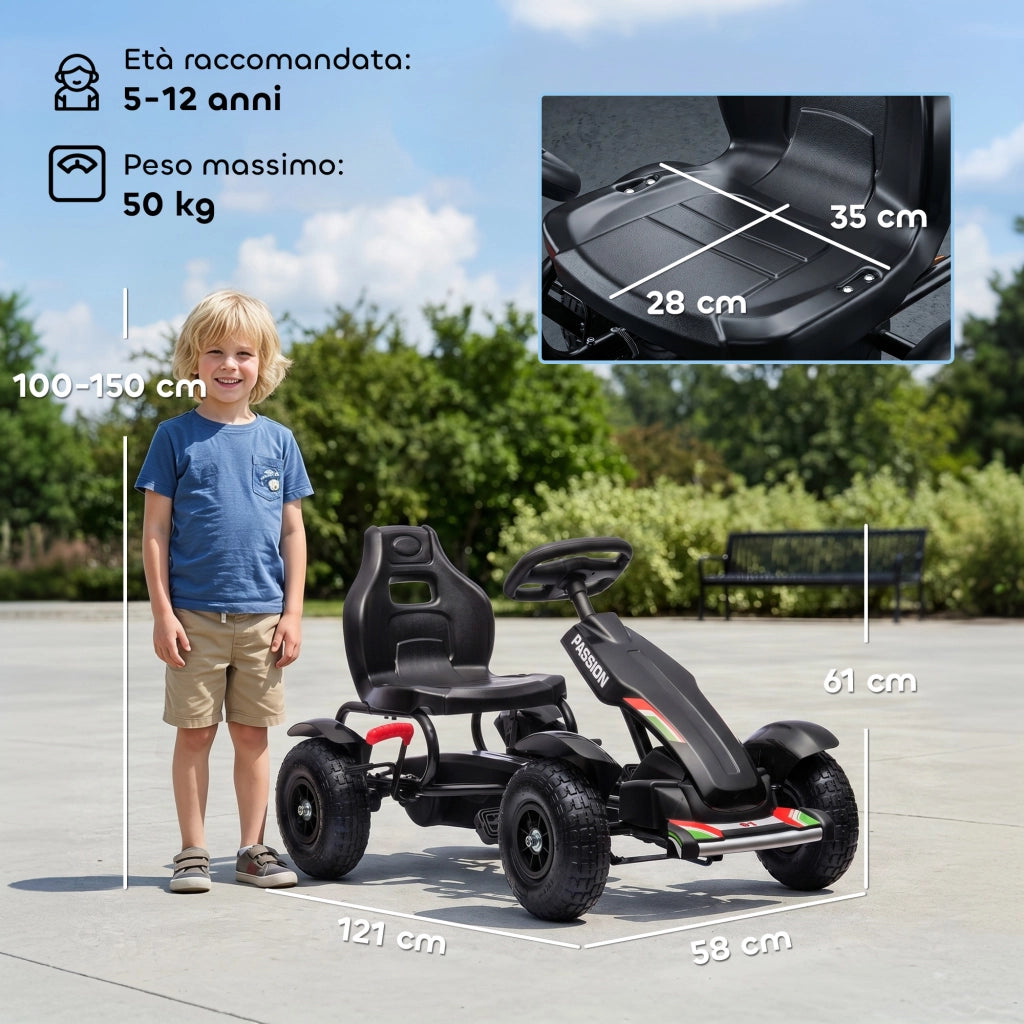 Go Kart a Pedali per Bambini ¨C zephmum ¨C Nero, Metallo, PP, Sedile Regolabile, 121x58x61 cm
