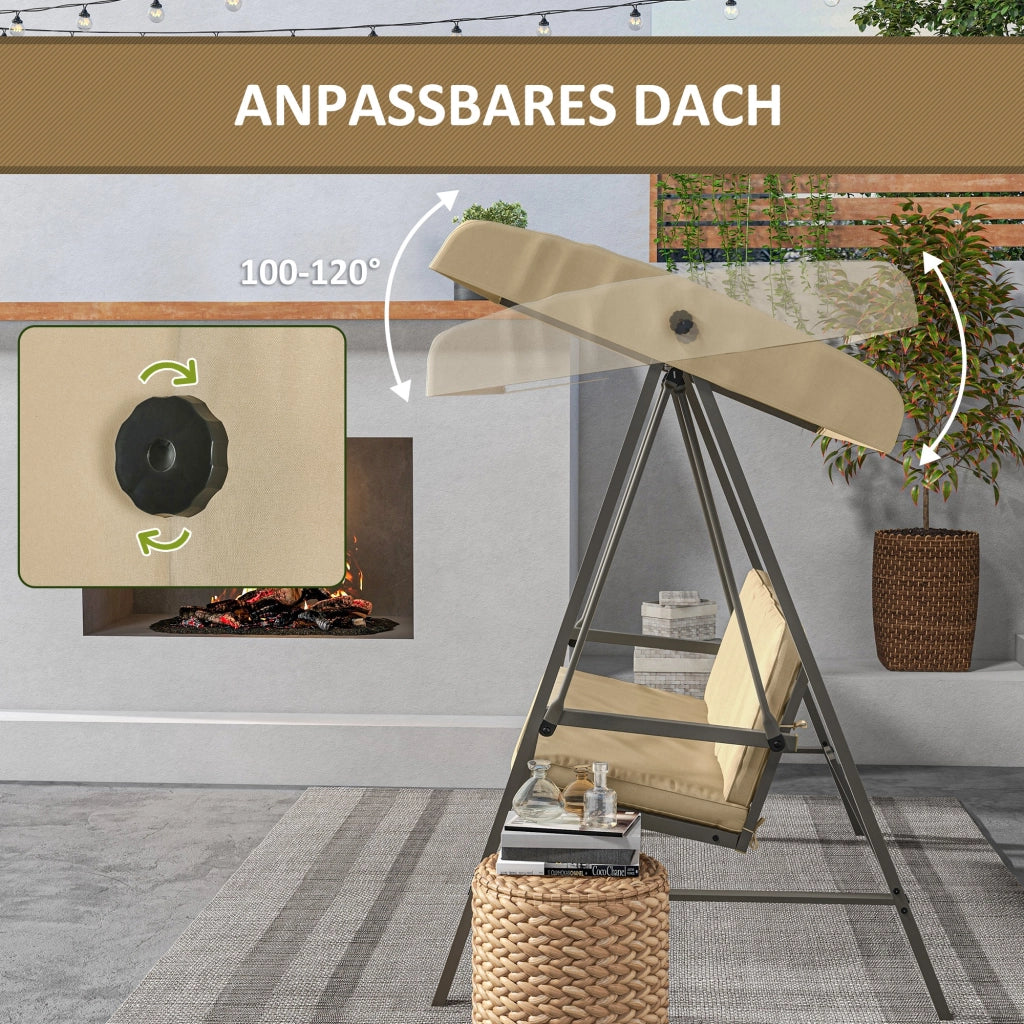 Altalena Da Giardino 3 Posti Con Tetto Orientabile E Cuscini Beige Poliestere Per Esterni