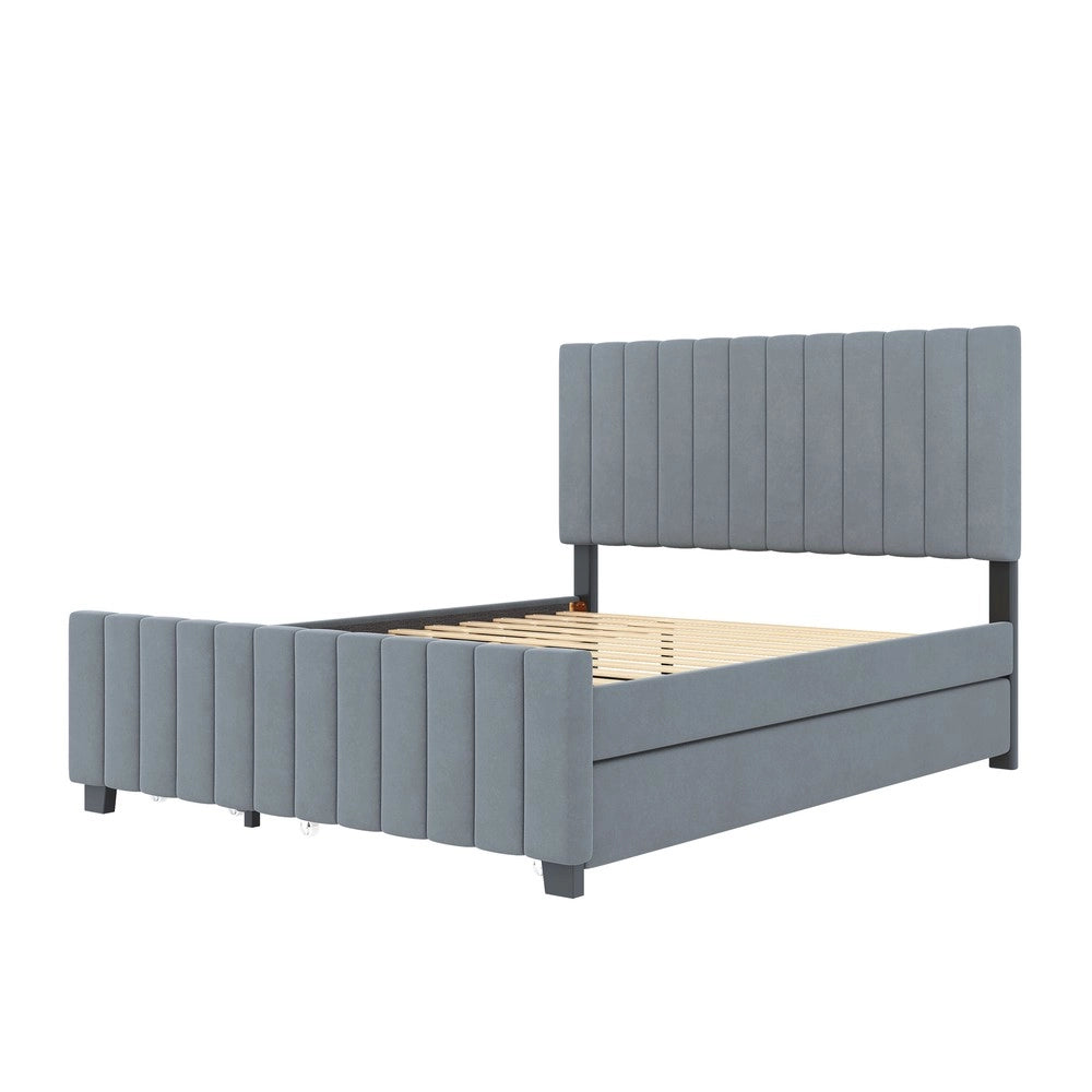 Letto Imbottito con Letto Estraibile e Cassetti ¨C MINIMAL ¨C Velluto Grigio 140x190