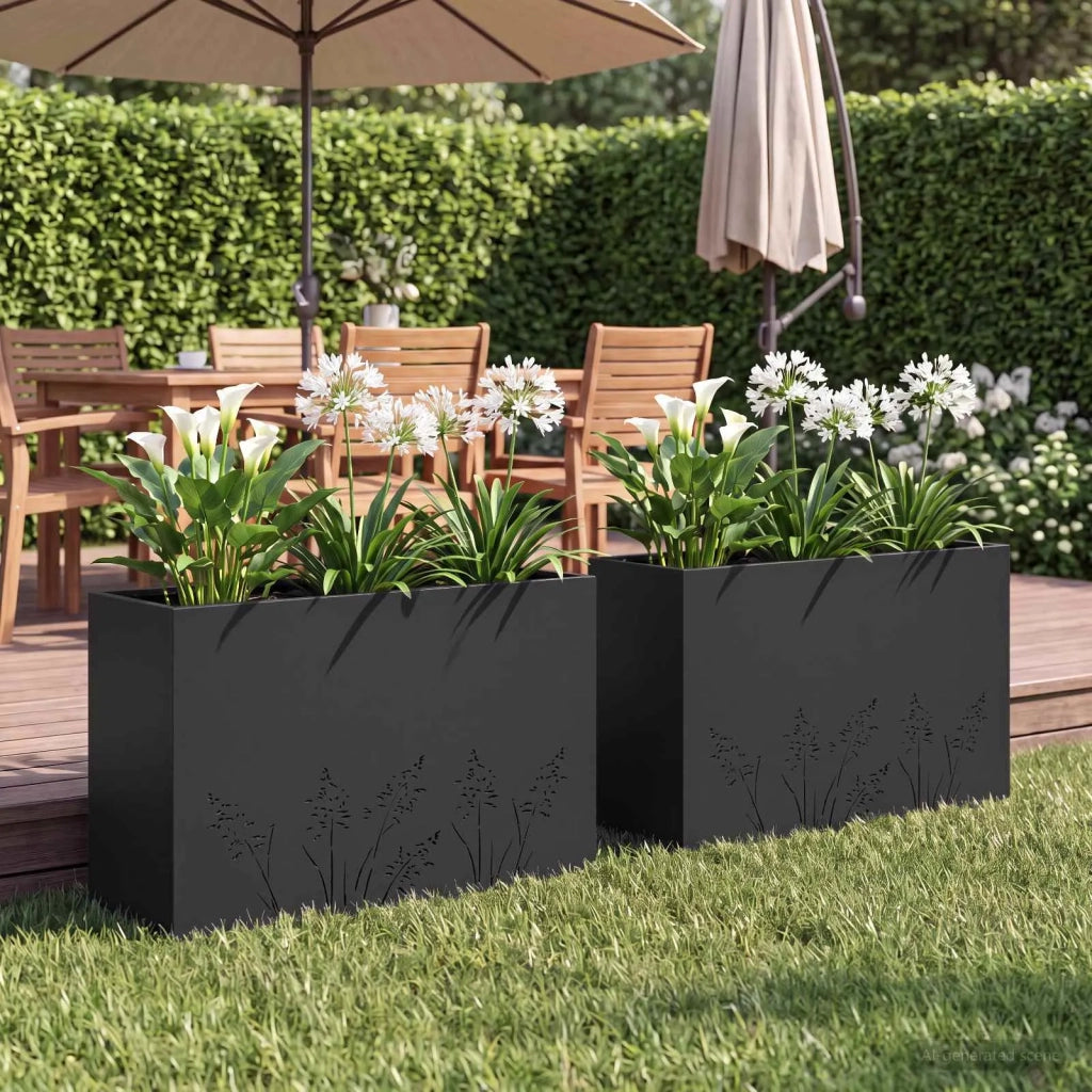 Vaso da giardino 2 pz Nero 80 x 30 x 49 cm 8005835