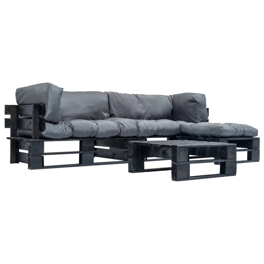Set di mobili da giardino in pallet 4 pezzi con cuscini grigio legno 02_0018369