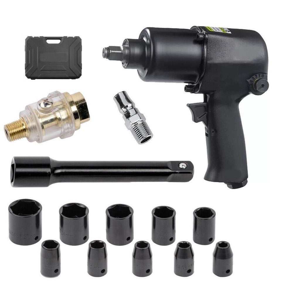 Trade Shop - Pistola Avvitatore Pneumatico Ad Aria 650nn 1/2" Con 10 Bussole Valigetta 88797 -