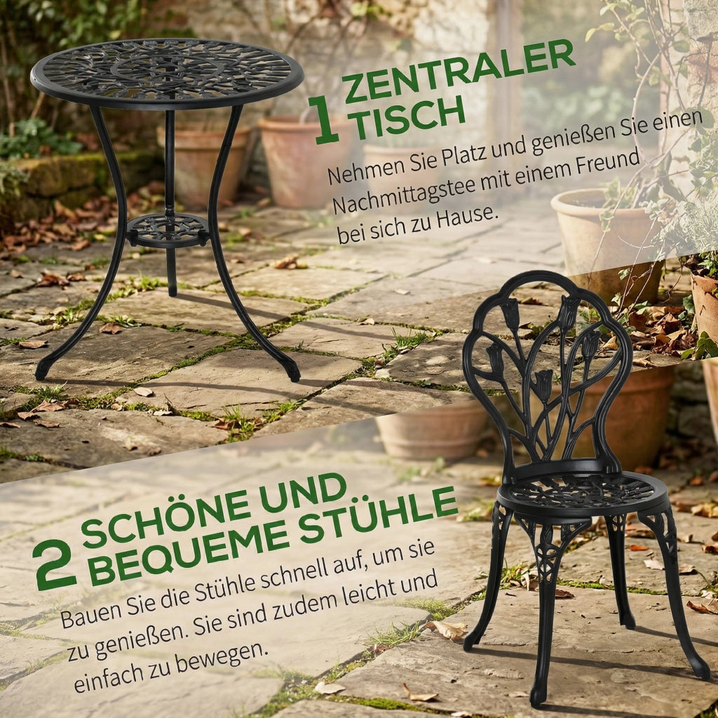 Set tavolo e sedie da giardino 2 posti ¨C zephmum ¨C alluminio nero