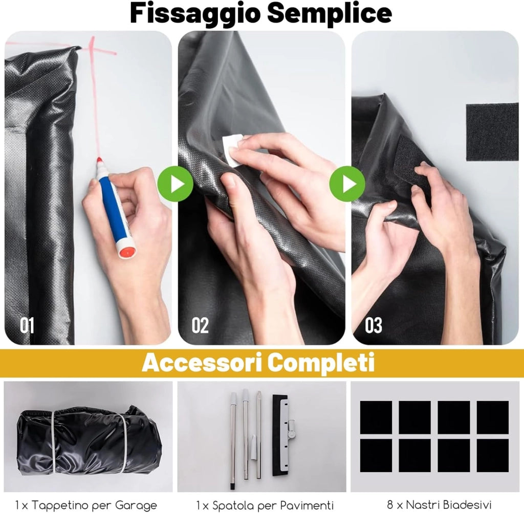 Tappeto per Garage 550 x 240 cm, Tappetino Antiscivolo per Riparazione Auto Impermeabile, Include Raschietto per Pavimenti e Nastri Adesivi, Adatto per SUV di Media Grandezza