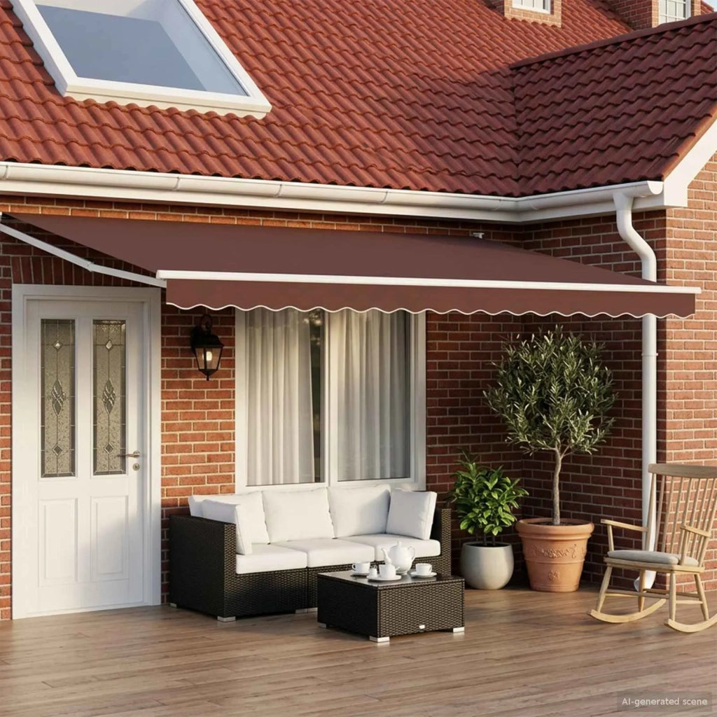 Tenda retrattile manuale con LED Marrone e bianco 5 x 3 m 3419328