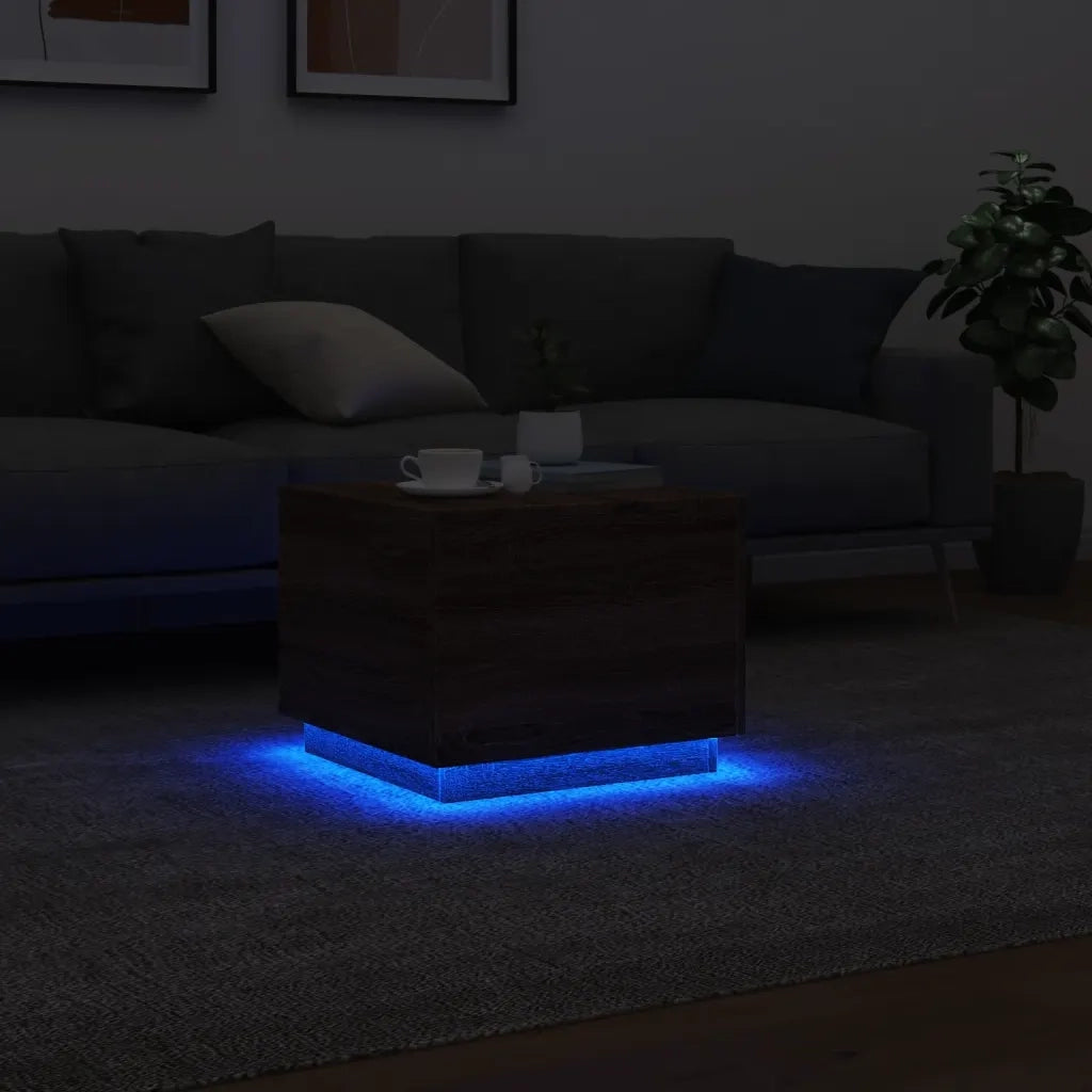Tavolino da salotto | Tavolino da caff¨¨ | Tavolino da Soggiorno con Luci LED Rovere Marrone 50x50x40 cm