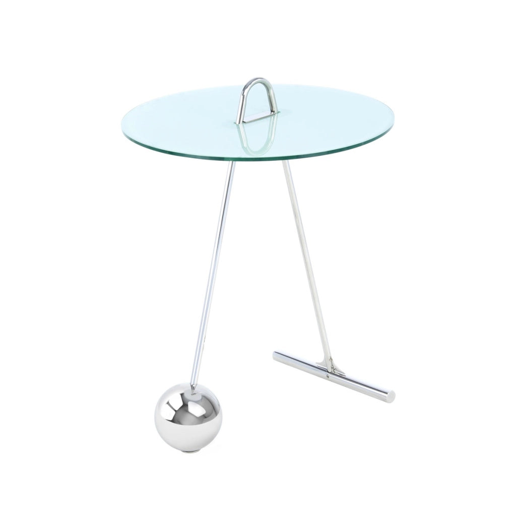 Tavolino Pendulum in vetro marmorizzato e acciaio