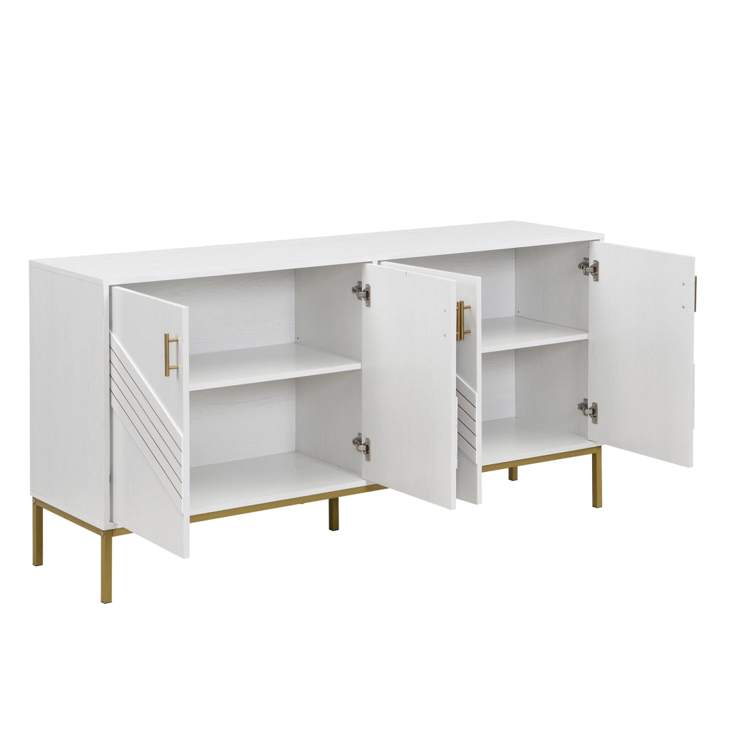 Sideboard moderno bianco e oro in MDF con 4 porte, ripiani regolabili, per soggiorno e corridoio