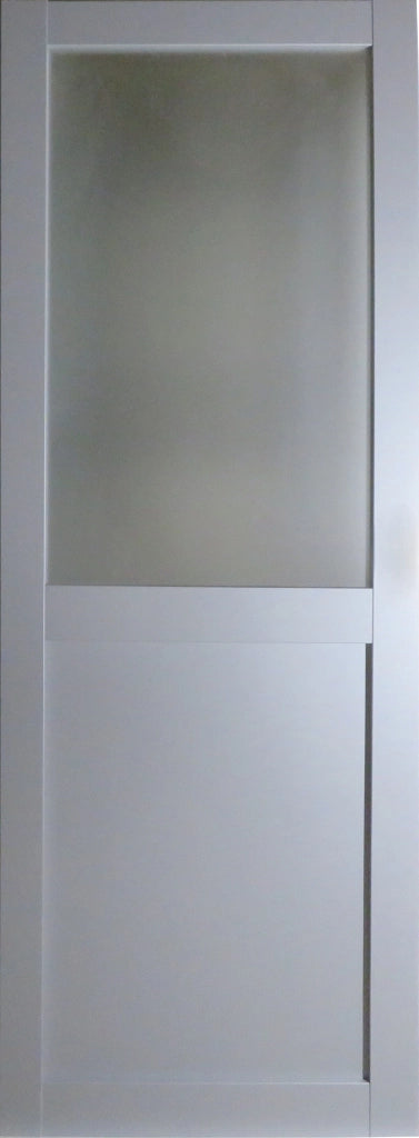 Porta scorrevole Athena Style Atelier En Enrobe Gris Clair Largeur 83 + Rail Alu Bandeau alu + 2 Coquilles Posees