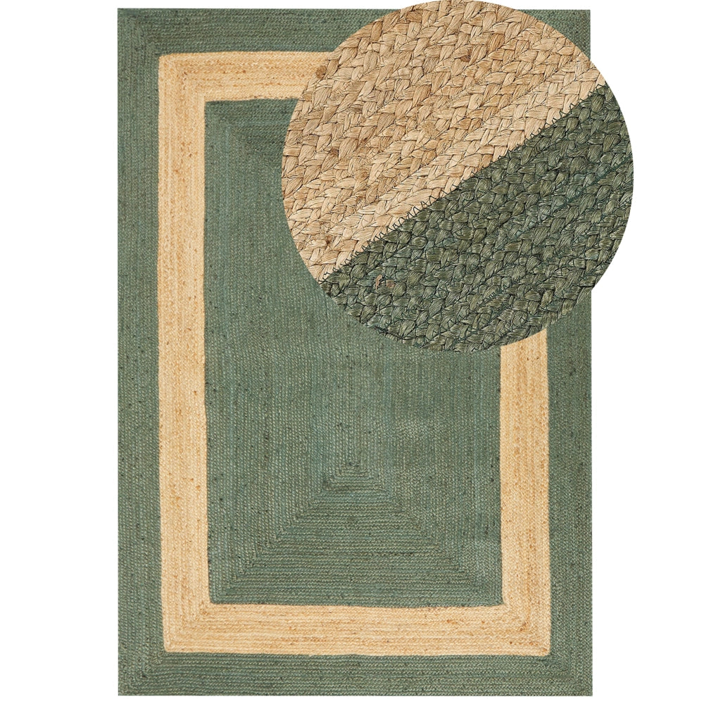Tappeto in iuta intrecciata naturale in stile bohémien con motivo geometrico 160 x 230 cm verde soggiorno camera da letto