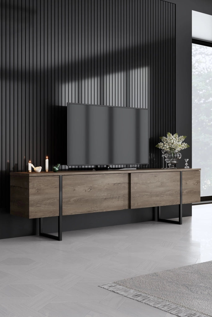 Set di mobili da salotto in legno "Luxe" - 160 x 35 x 80 cm - Noce-Nero