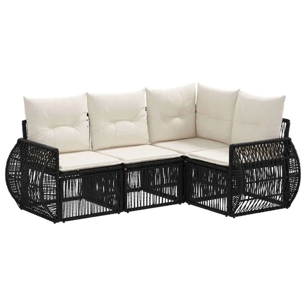 Set Divano da Giardino 4 pcs Nero e Bianco Crema polyrattan 3435409