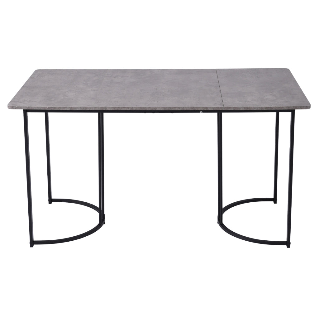 Tavolo da pranzo 140x80x75 cm con motivo marmo e piedini regolabili; MDF e metallo; grigio