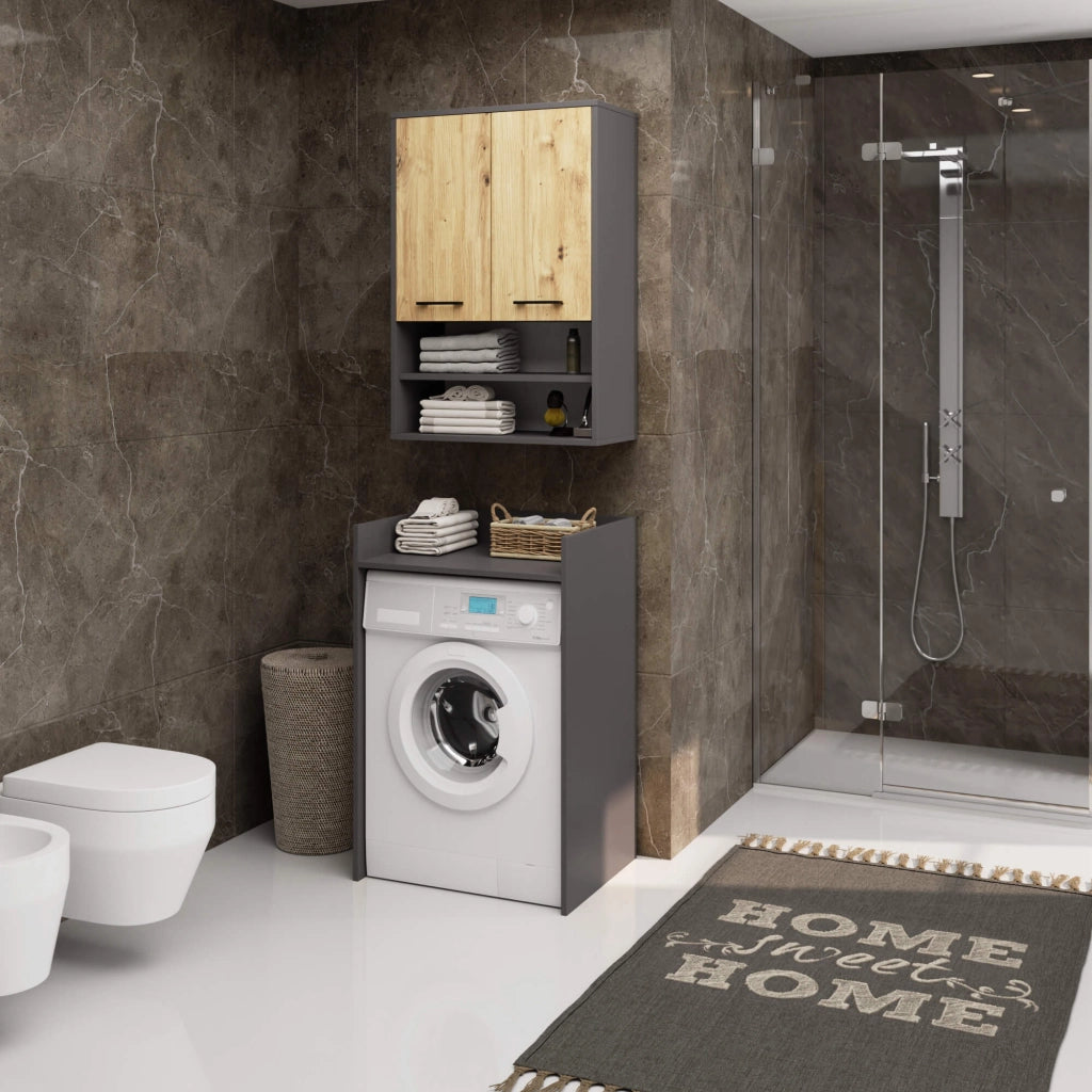 Mobile bagno sospeso AKORD FIN H934 W64 Grigia Grafite, Quercia Artisan 2 ante 64x94x30 cm