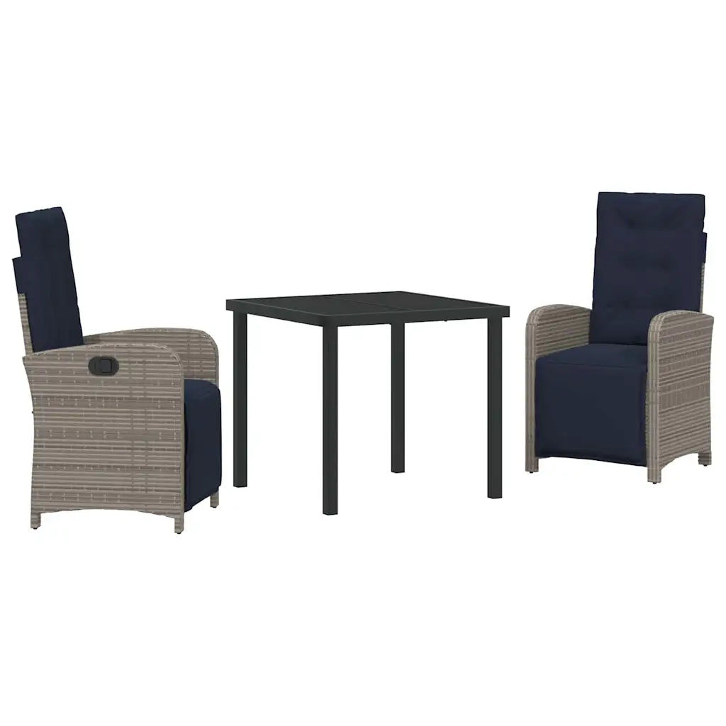Set da Pranzo per Giardino con cuscino 3 pcs Grigio polyrattan 3380358